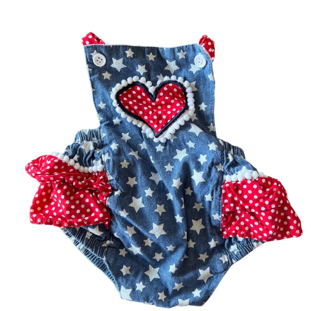 Little Lass Baby red white & blue bubble romper